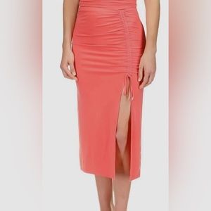 Michael Kors Women's Ruched Midi Skirt Red coral Size Large